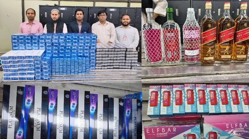 শাহজালালে ২২৩ কার্টন সিগারেট, ৪৪ ভেপ ও ১৪৪ মোবাইল ডিসপ্লে আটক